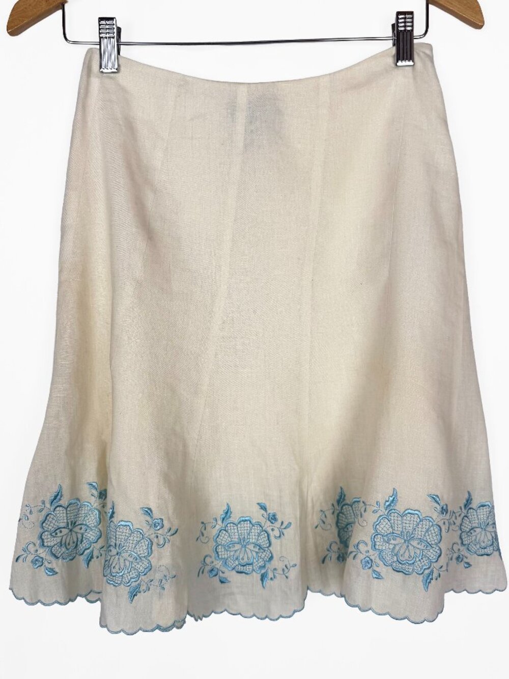 Ann Taylor Women's Size 2P White Linen Floral Embroidery A-line Skirt